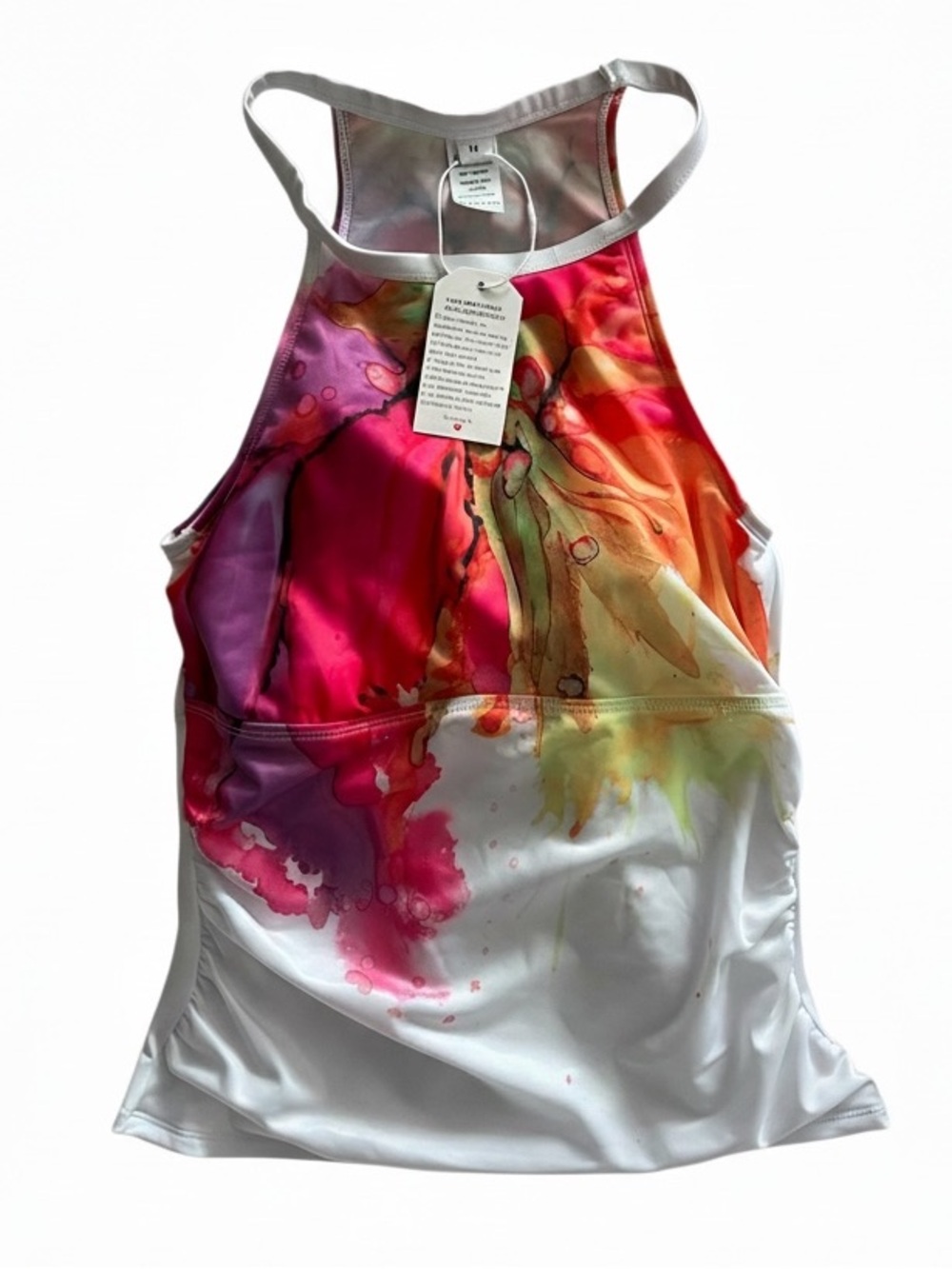 NWT pink yellow watercolor floral TikTok tankini bathing suit top medium NEW